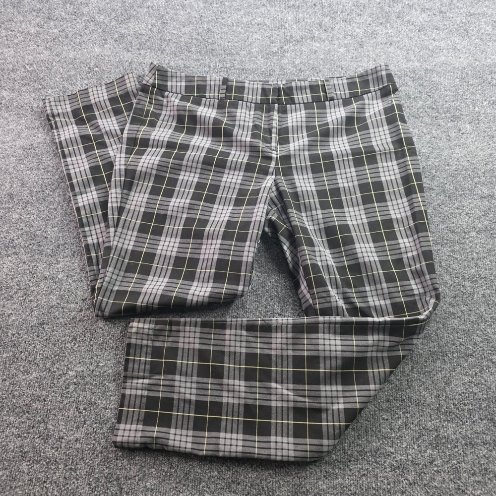 Worthington Plaid Dress Pants Low Rise Slim Fit Size 14 Gray Black Yellow Womens